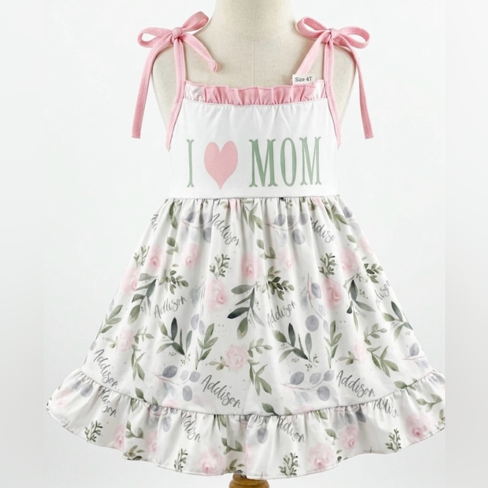 I ♥ MOM Pink & White Ruffle Sundress